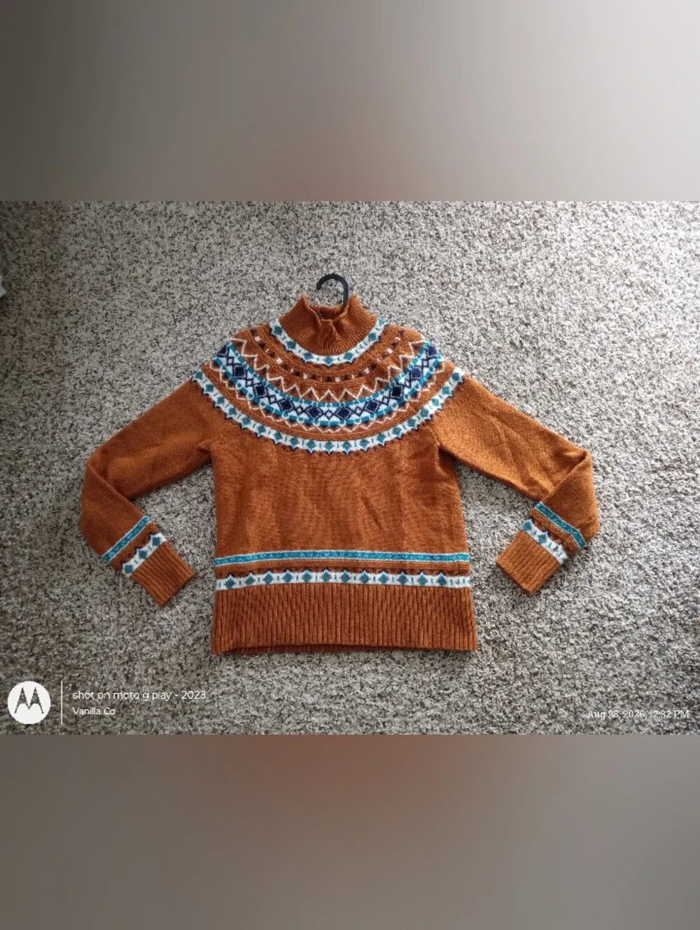 J.Crew Fair Isle Mockneck Pullover Sweater Lambs wool-Blend Gingerbread Small